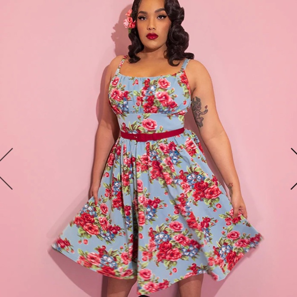 Vixen by Micheline Pitt vintage blue floral Ingenue dress, XL, NWT